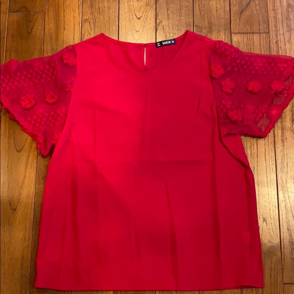 SHEIN Tops - 🇺🇸SHEIN Ladies Red Blouse with Decorative Sl…